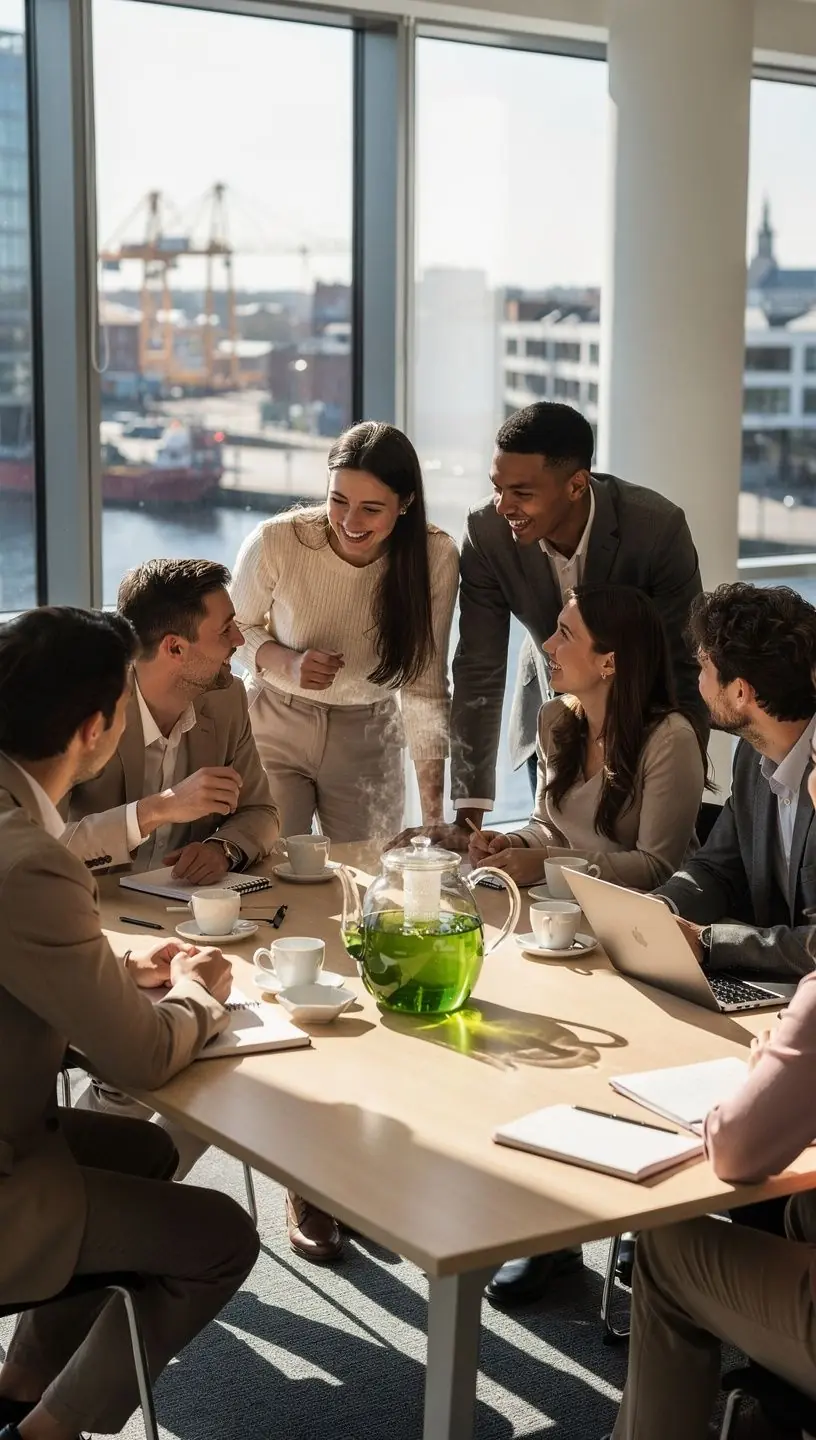 Žmogus ramiai geria arbatą jaukioje aplinkoje, akcentuojant bendrą gerovę ir atsipalaidavimą.